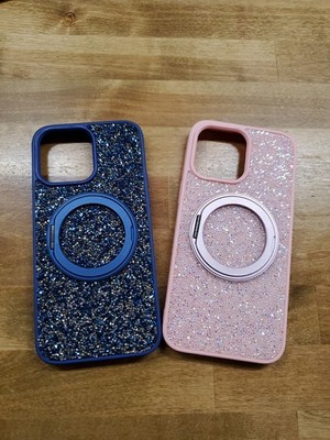 Set of Two iPhone 14 Pro Max Cases iPhone Cases Mag Safe Cover Navy Pink Glitter
