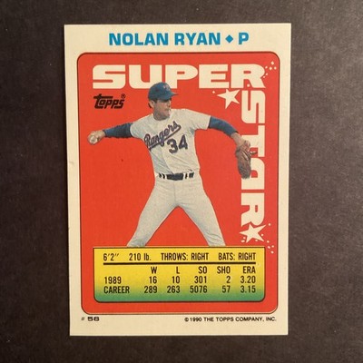 1990 Topps Super Star Mini NOLAN RYAN #58 SUPER RARE Bo Jackson Error.