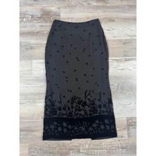 Vintage 90s Silk Velvet Floral Beaded Maxi Skirt Black Whimsigoth Eveningwear 6
