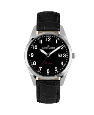 JACQUES LEMANS Men Analog Quartz Casual Watch Classic Dress Black Dial Waterproo