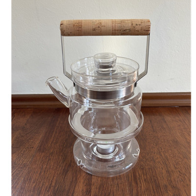 BodaNova Teekanne aus Glas mit Holzgriff und Stövchen, transparent, glänzend