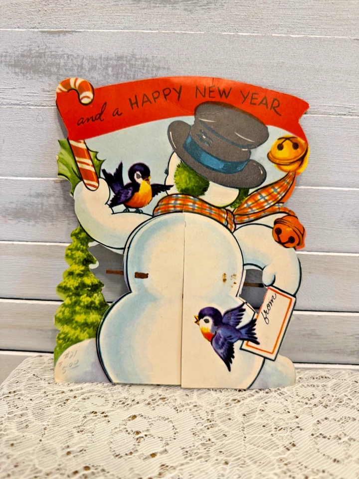 Centro de mesa de tarjeta de Navidad vintage doble globo muñeco de nieve panal MCM hecho en EE. UU. Foto 3 de 4