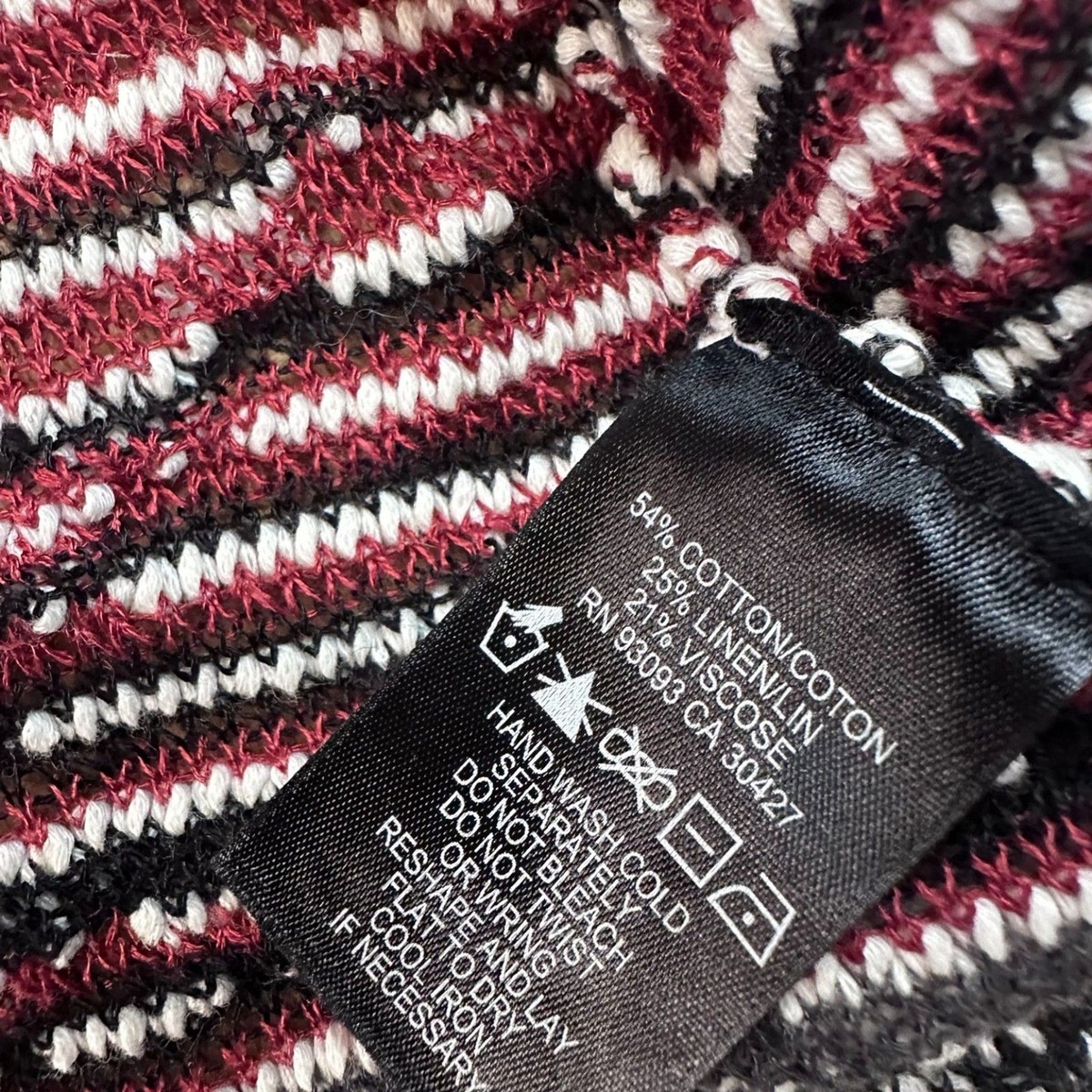 ZOZO Linen Blend Knit Cardigan Womens M Red Cream Open Boho