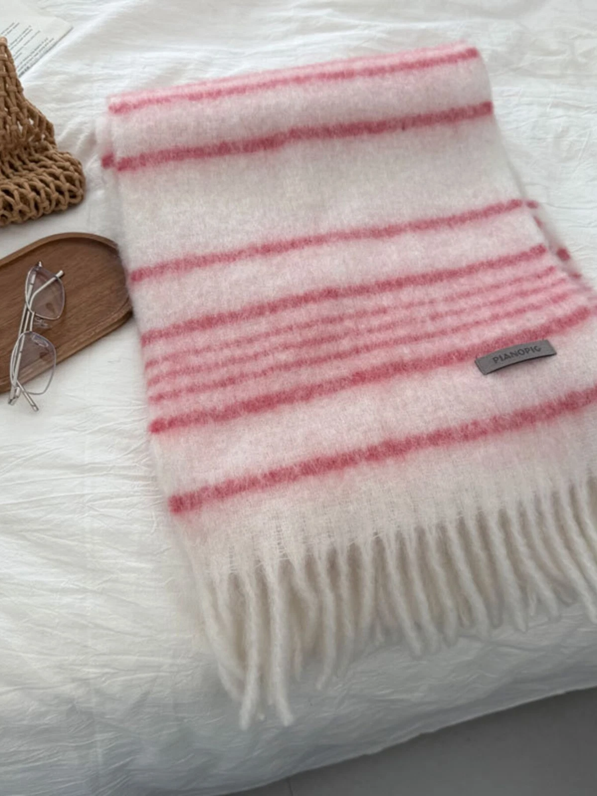 Cozy Striped Fringe Hem Scarf For Women , Girls, Gifts for her