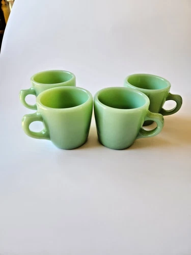 4 Fire King Oven Ware Jadeite Green Vintage  Restaurant ware coffee cup mug