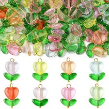 100pcs Transparent Acrylic Heart Flower Charms Glass Leaf Pendants for Jewelry