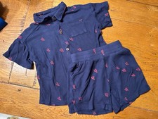 Chaser Brand Collared Avalon Outfit Shirt  Shorts Blue Lobsters Sz 5 EUC