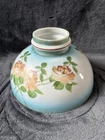 Vtg 10” Hand Painted Pink Peach Blue Rose Hurricane Lamp Milk Glass Dome Shade