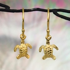 Sea Turtle Hook Earrings Gold Vermeil 925 Sterling Silver Nautical Jewelry 1.35g