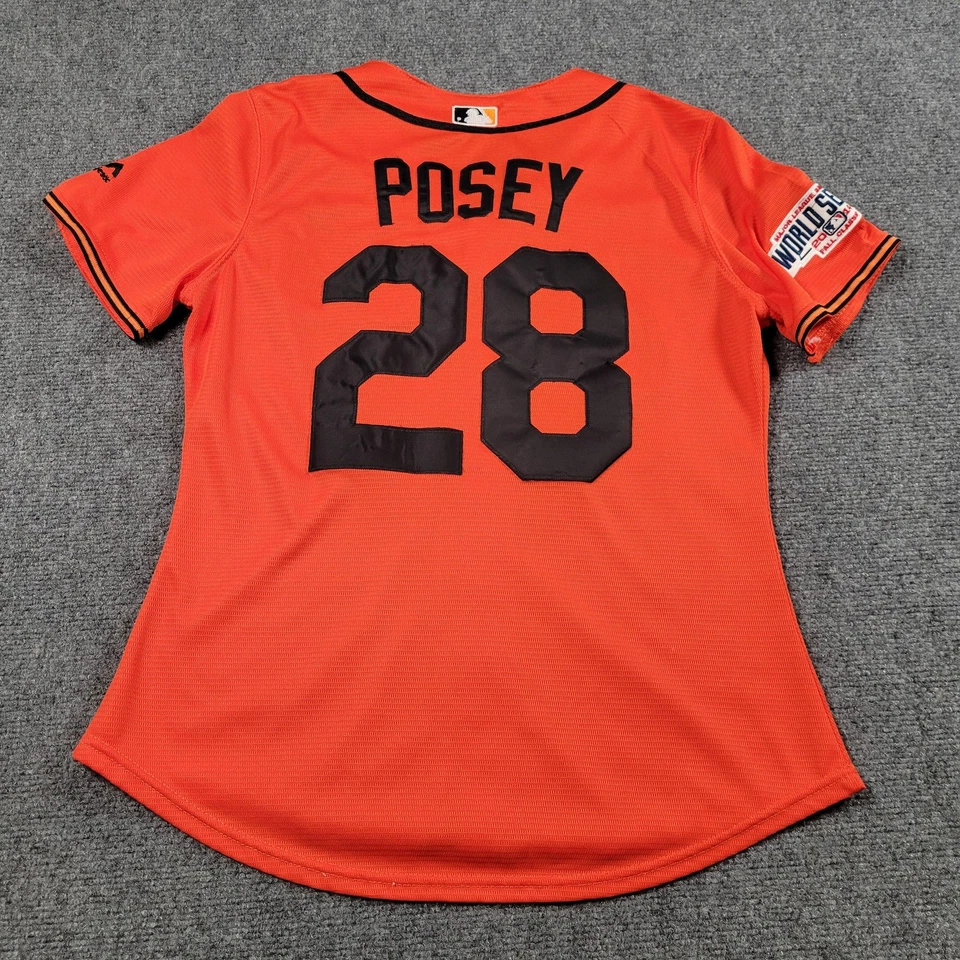 Camiseta de los Gigantes de San Francisco para mujer naranja MLB béisbol Buster Posey 28 majestuosa Foto 3 de 4