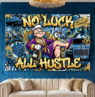 Pop Art Popeye Seemann, NO LUCK, ALL HUSTLE Acrylglas, Leinwand, Poster Wandbild