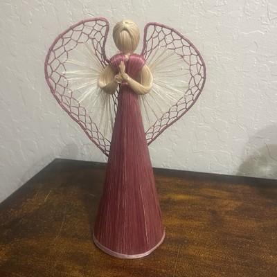 Vintage Corn Husk Angel Doll Hand Crafted 10  Tall Ornament