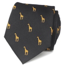 Giraffe Pattern Necktie With Box Dark Yellow Giraffe Black Novelty Tie