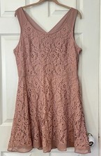 American Eagle Mini Dress Sz 16 Pink Floral Lace Fit & Flare Romantic Dainty