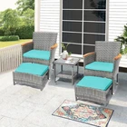 5 Piece Outdoor Wicker Ottoman Wicker Patio Lawn Garden Furniture Cushion Set