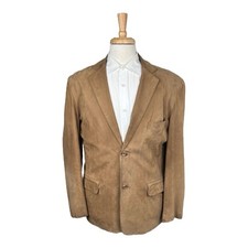 Remy Pure Leather 2-Btn Mens Blazer Jacket Brown Size 40 USA Made