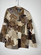 Vtg Indigo Moon Womens M Patchwork Blazer Jacket Artsy Embroidered Cottagecore