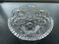 Antique Vintage American Cut Crystal 8 Serving Fruit Bowl Sawtooth Stars Design