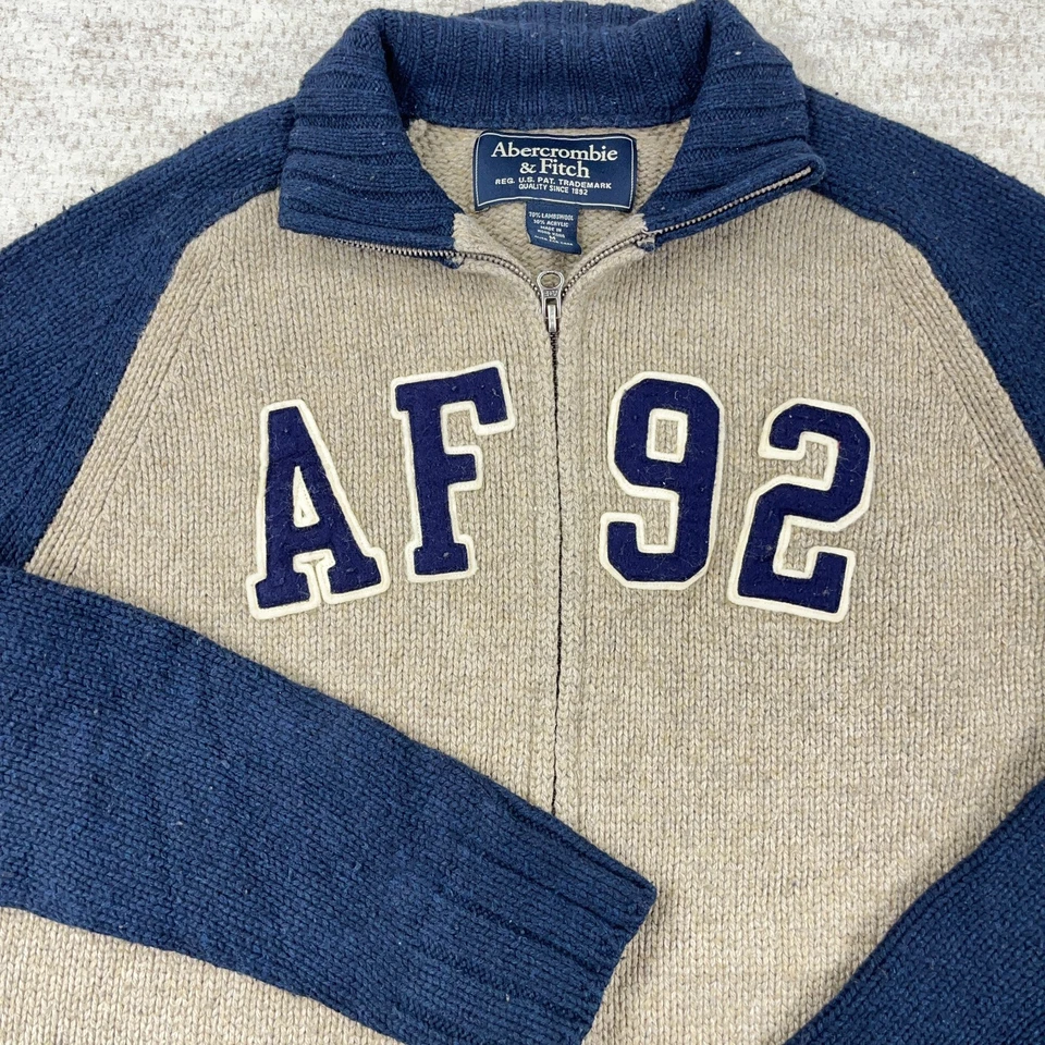 Vintage Y2K Abercrombie Fitch Cardigan Sweater Men Men Medium Lambs Wool Blue - Image 2 of 4