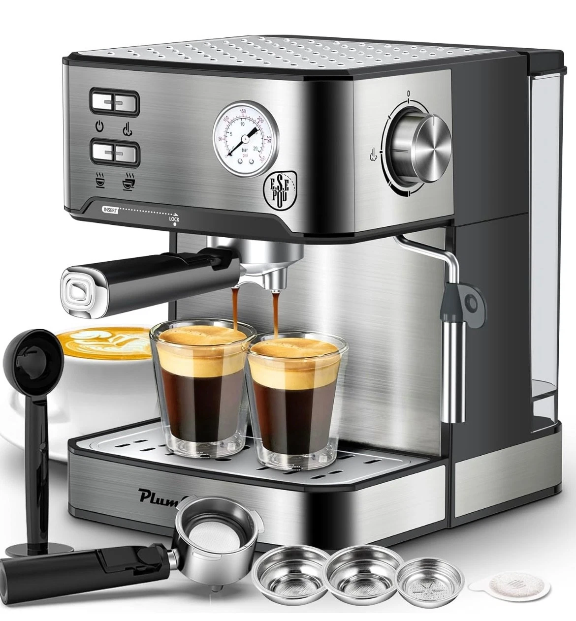 Espresso Machine 20 Bar Professional With Milk Frother, Single Double Shot, ESE