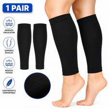 Compression Calf Sleeve 20-30mmHg Footless Socks Leg Support Black Unisex 1 Pair