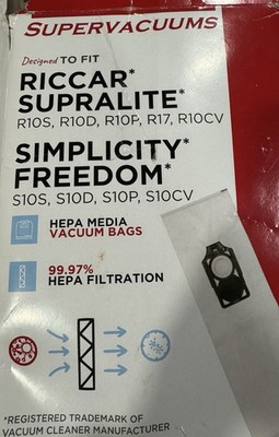 SuperVacuums HEPA Vacuum Bags Fits Riccar Supralite & Simplicity Freedom New