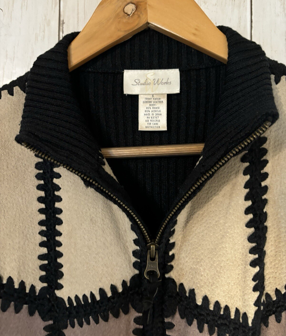 Vtg Studio Works Leather Patchwork Sweater Vest S… - image 6