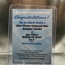 2025/26 Bowman Basketball Jalen Williams Blue refractor Auto /150 Redemption