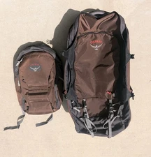 Osprey Waypoint 65L Travel Backpac/ Rucksack w/ Removable Daypack - Brown EUC