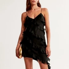 Abercrombie Black Ruffle Slip Mini Dress XS Cocktail NYE Party Club Holiday NEW