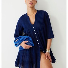 J. Crew Button Front Tiered Cover-Up Mini Dress Womens XXS Cotton Voile Pintuck