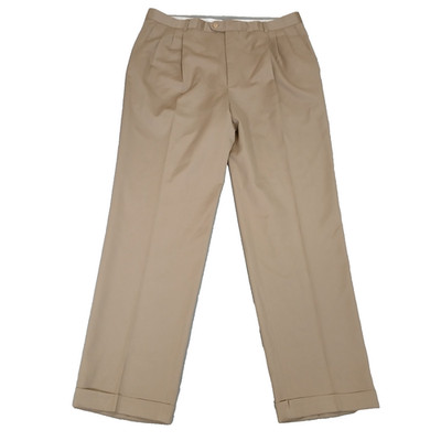 Zanella Todd Dress Pants Mens 40 Khaki Wool Made Italy Cuffed Trousers Formal