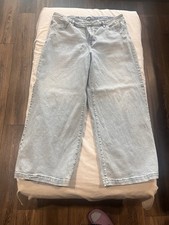 Ava  Viv Jeans Womens 20 Blue Light Wash Wide Leg Raw Hem Distressed Stretch