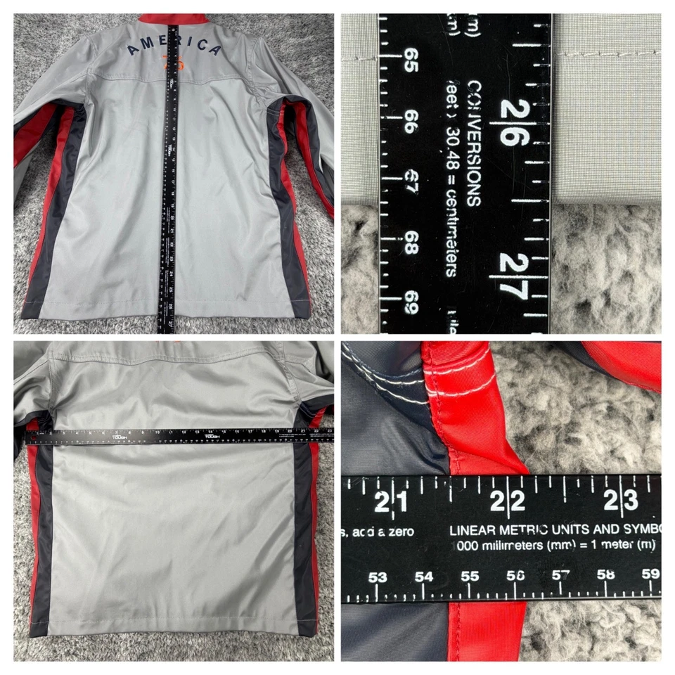 Chaqueta Perry Ellis America Para Hombre Plateada Roja Negra 76 Estados Unidos Gráfico Cremallera L Foto 3 de 4
