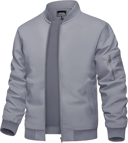 Men's Lightweight Bomber Jacket Spring-Fall Casual Windbreaker Zip-Up Pocket