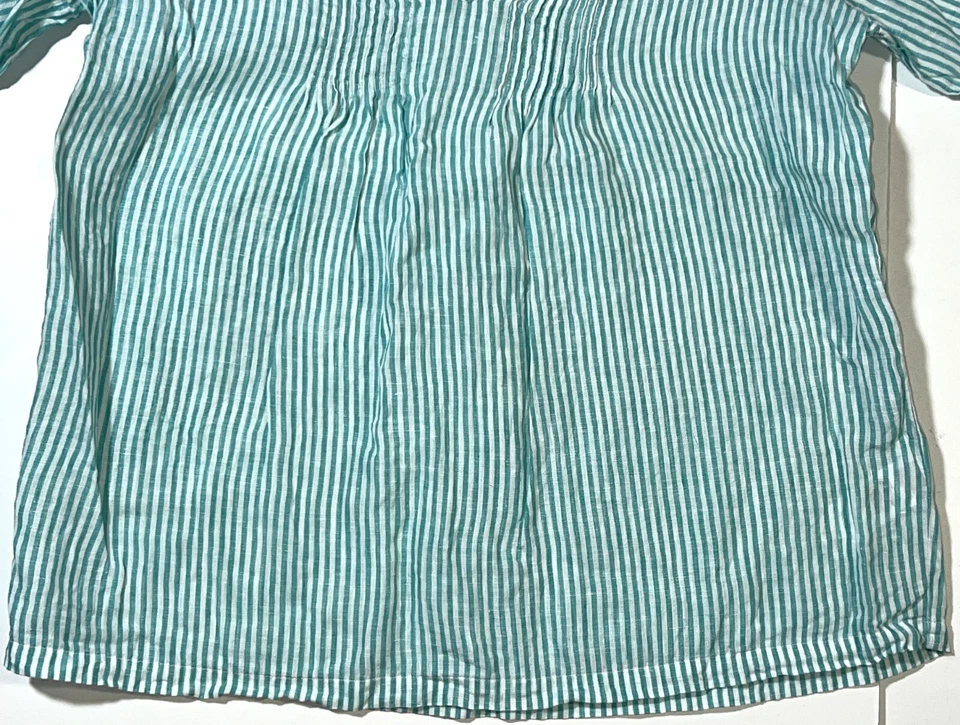 Blusa Camisa Top Joules Roxie Pucker Turquesa Blanca Rayas Pintuck Lino EE. UU. 12 Foto 4 de 4