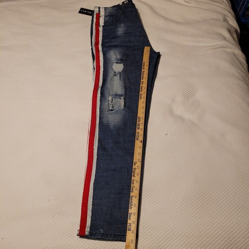 NWT Waimea Distressed Hi Rise Skinny Fit Red White Striped Denim Jeans Men'sSZ40 - Picture 12 of 12