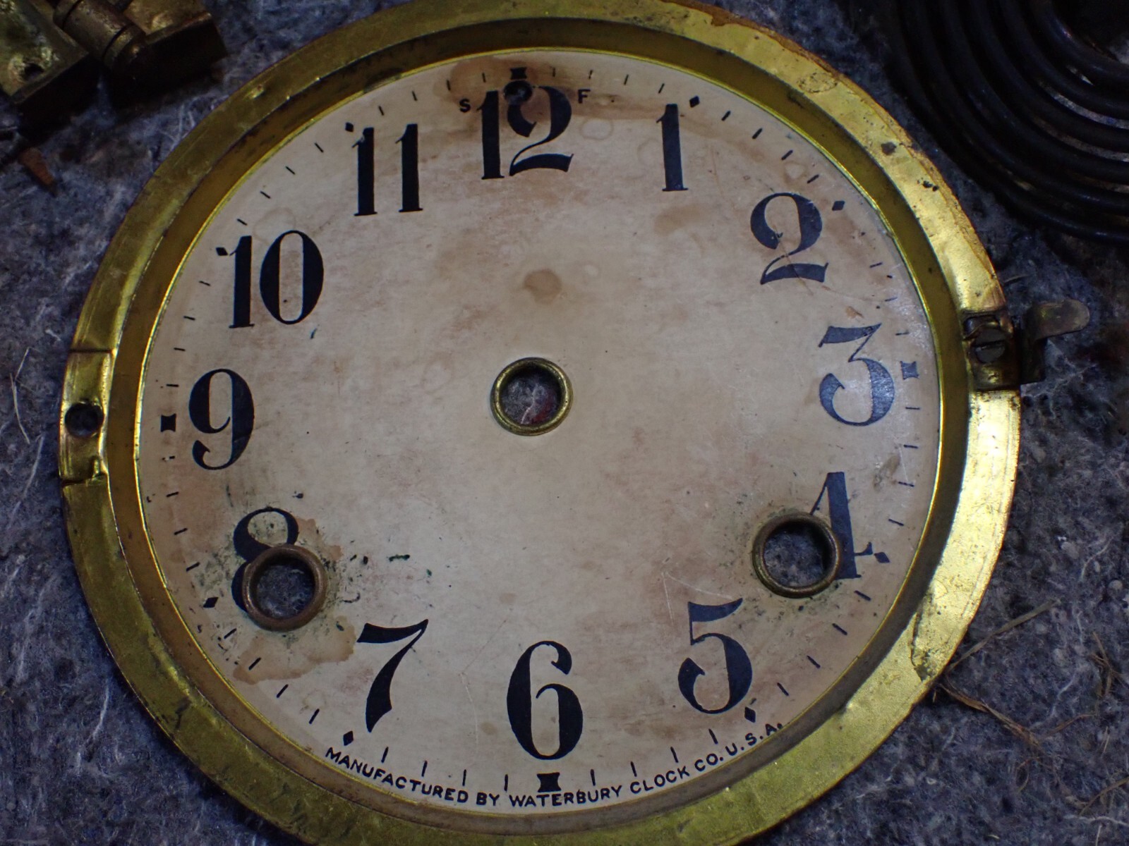 Vintage Waterbury Key Wind Clock Movement untested 1 gong & gong & dial