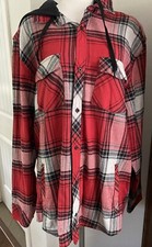 Empyre Red Plaid Hooded Flannel Button Down Jacket Men’s Xxl, 2xl Cotton