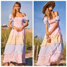 LoveShackFancy Capella Rainbow Tiered Ruffle Maxi Dress $445 Medium