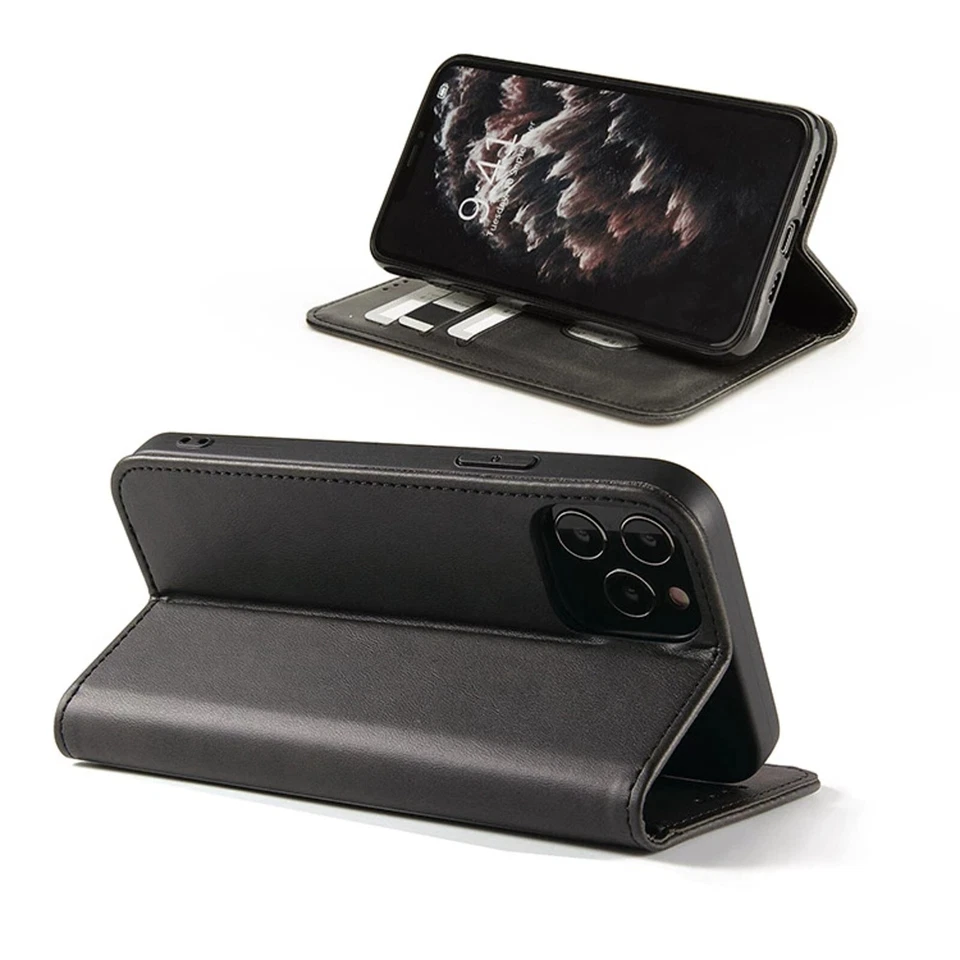 iPhone 17 16 15 14 13 12 11 SE Cuero Abatible Billetera Magnética Folio Ranura para Tarjeta Estuche Foto 3 de 4