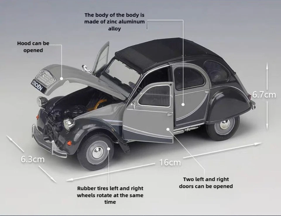 Escala 1:24 CITROEN 2CV 6 Charleston Metal Coche Modelo Juguetes Adorno IDEA DE REGALO Foto 3 de 4