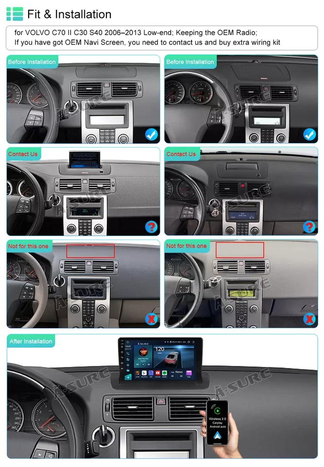 Для Volvo S40 C30 C70 2004-2013 Carplay Android 13 автомобильное радио BT GPS навигатор 2 + 64GB - Изображение 2 из 4