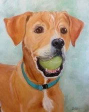 Dog with Ball Custom Portrait Oil Painting Handpainted by Robin Zebley rzzart