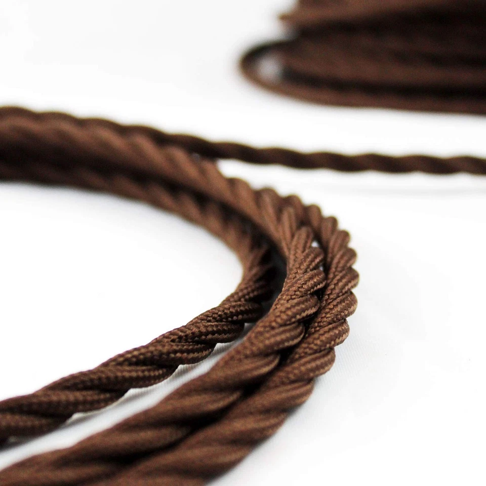 Cable Electrique tordu Textile Marron, Fil Electrique Tissu de 3 Mètres, 3 Condu - Photo 2/4