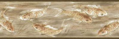 Beautiful Swimming Asian Koi Wallpaper Border in Tans, Peach & Gold   80B64168