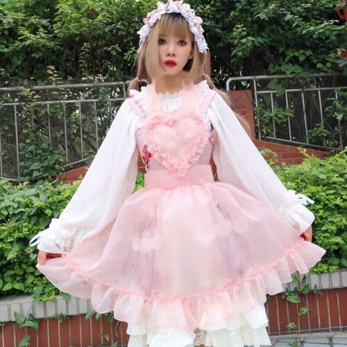 Damen Mädchen Lolita Kleid Schürze Gothic durchsichtig Rüsche Organza Retro süß weiß süß - Bild 1 von 12