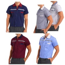 Men's Workwear Performance Tech Work Shirt Motor Mechanic Uniform Stripe Shirt