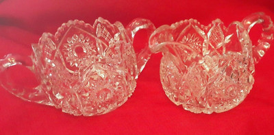 Vintage American Brilliant Cut Glass Creamer and Sugar Set Sawtooth Edge