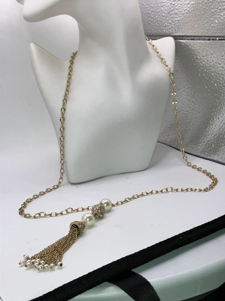 Collar Lia Sophia "Joyous" Tono Dorado Cristales Vidrio Perlas Resina 33.5"! Foto 3 de 4